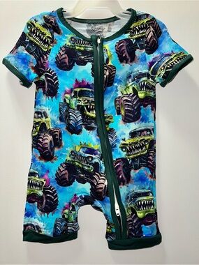 Toddlers' Monster Truck Zip-Front One-Piece Bodysuit - Blue/Green